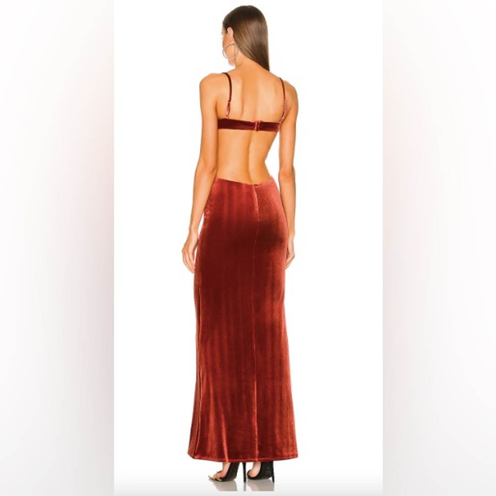 Michael Costello x Revolve Rowena Velvet Cut-Out Maxi Dress in Rust - XXS - Picture 3 of 7